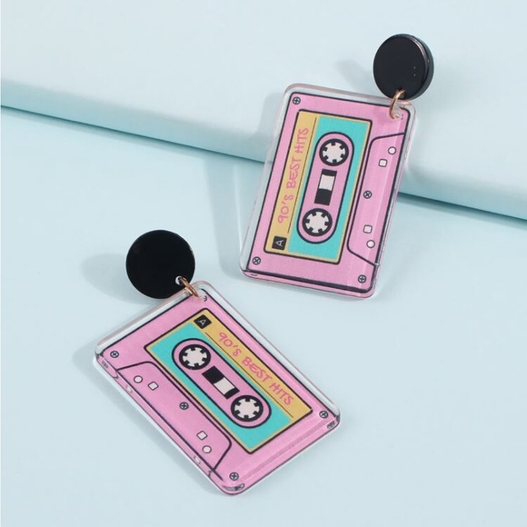 Jewelry - Pink & Teal 90’s cassette tape earrings